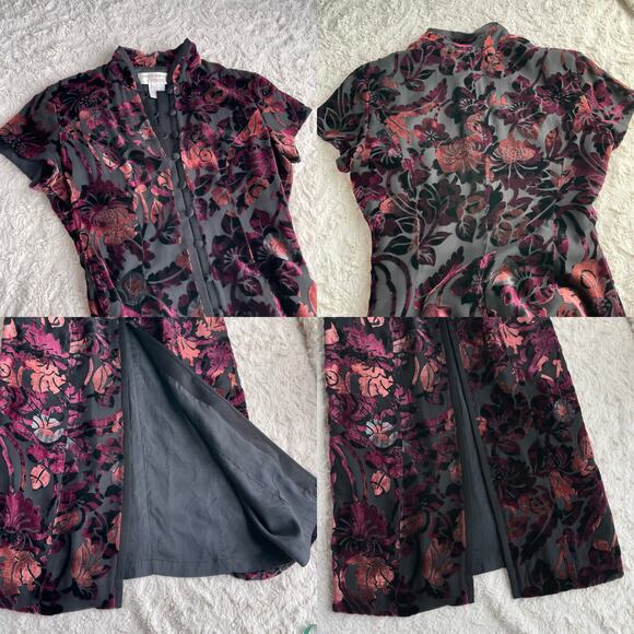 SOLD Jones New York velvet floral burnout maxi dress gown silk cheongsam - Picture 9 of 14